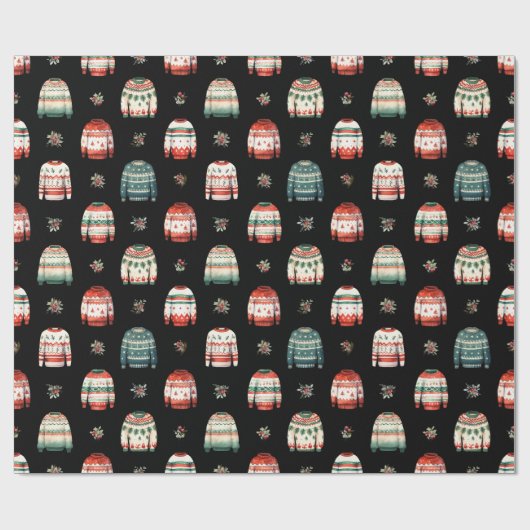 Ugly Christmas Sweater | Holly and Berries Pattern Geschenkpapier (Flach)