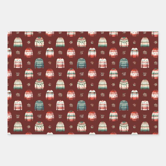 Ugly Christmas Sweater | Holly and Berries Pattern Geschenkpapier Set (Vorderseite)