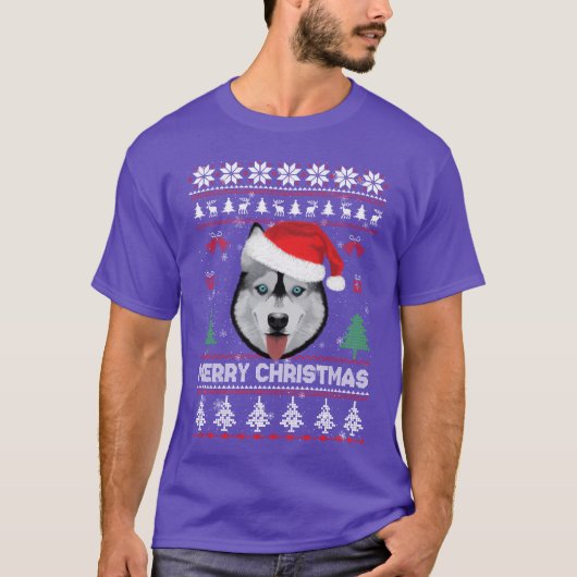 Ugly Christmas Sweater Husky Weihnachten T-Shirt (Vorderseite)