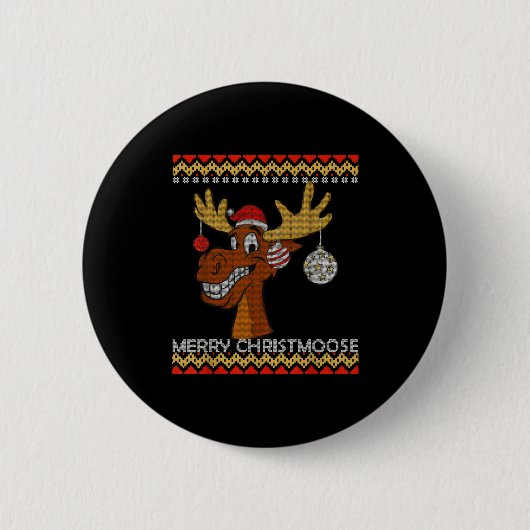Ugly Christmas Sweater I Merry Christmoose Funny M Button (Vorderseite)