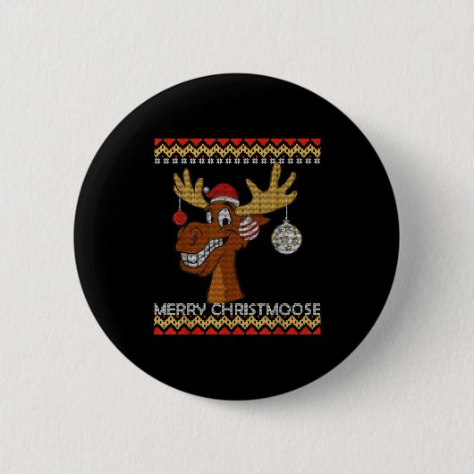 Ugly Christmas Sweater I Merry Christmoose Funny M Button (Vorderseite)