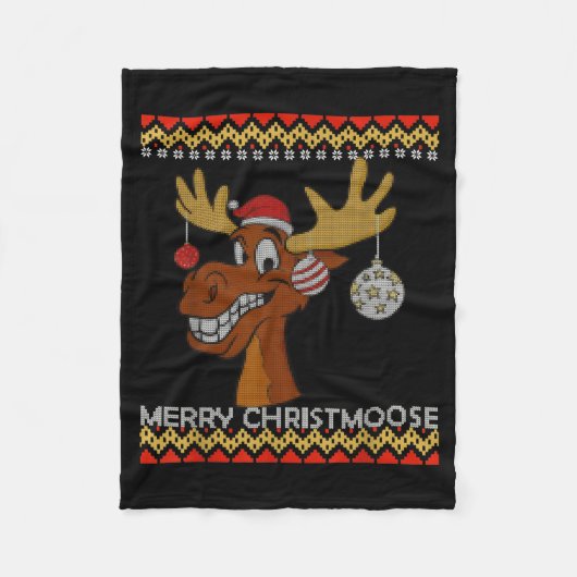 Ugly Christmas Sweater I Merry Christmoose Funny M Fleecedecke (Vorderseite)
