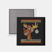 Ugly Christmas Sweater I Merry Christmoose Funny M Magnet (Vorderseite/Rückseite)