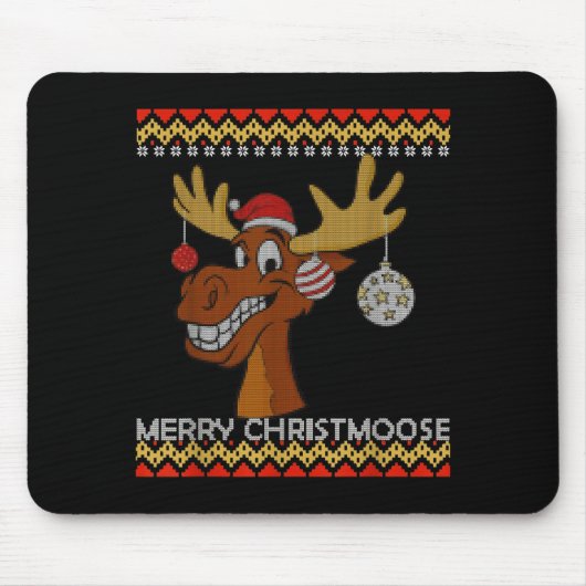 Ugly Christmas Sweater I Merry Christmoose Funny M Mousepad (Vorne)