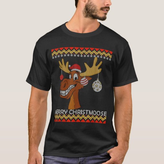 Ugly Christmas Sweater I Merry Christmoose Funny M T-Shirt (Vorderseite)