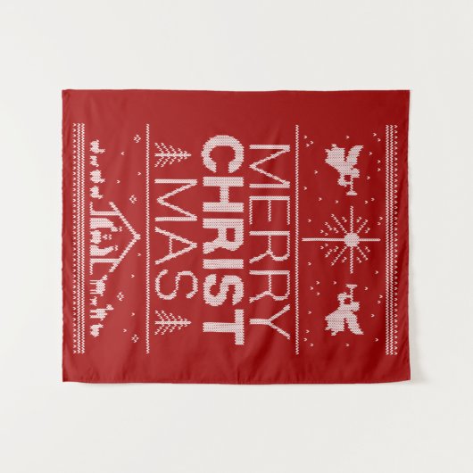 Ugly Christmas Sweater Merry Christ Red Religious Wandteppich (Vorderseite (Horizontal))
