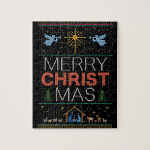 Ugly Christmas Sweater Merry Mas Religious Puzzle