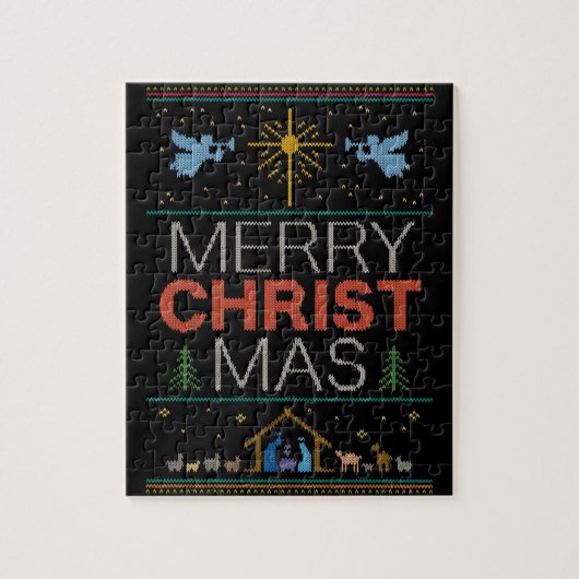 Ugly Christmas Sweater Merry Mas Religious Puzzle (Vertikal)