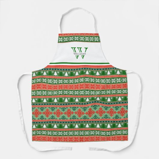 Ugly Christmas Sweater | Monogram Holiday Schürze (Vorderseite)