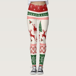 Ugly Christmas Sweater Nordic Reindeer Pattern Leggings