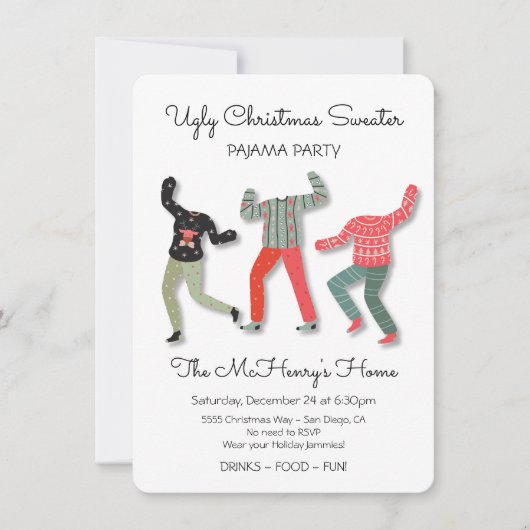 Ugly Christmas Sweater Pajama Party Einladung (Vorderseite)