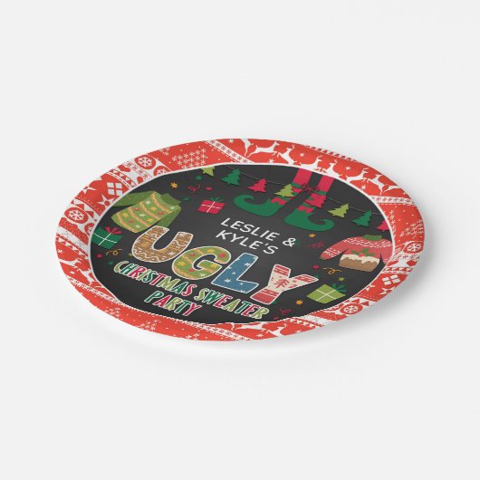 Ugly Christmas Sweater Paper Plate Pappteller (Schrägansicht)
