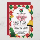 Ugly Christmas Sweater Party Einladung (rot/grün) (Vorne/Hinten)