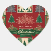 Ugly Christmas Sweater Pattern with Reindeer & Sno Herz-Aufkleber (Vorderseite)