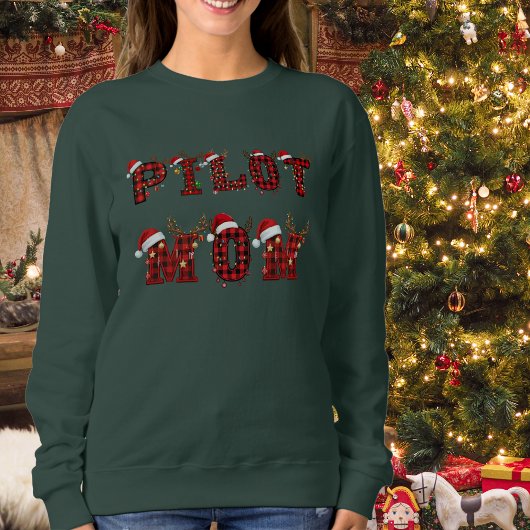 Ugly Christmas Sweater Pilot Mom Aviation Funny Sweatshirt