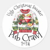 Ugly Christmas Sweater Pub Crawl Aktivität Drinken Runder Aufkleber (Vorderseite)