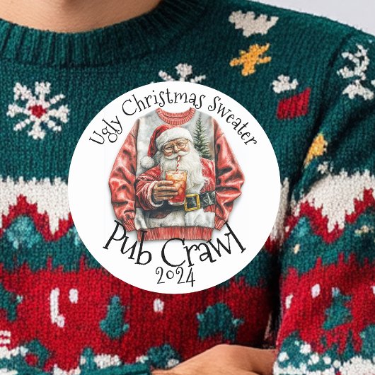 Ugly Christmas Sweater Pub Crawl Aktivität Drinken Runder Aufkleber