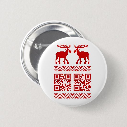 Ugly Christmas Sweater QR Code Glücklich Neues Jah Button (Vorne & Hinten)