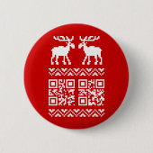 Ugly Christmas Sweater QR Code Glücklich Neues Jah Button (Vorderseite)