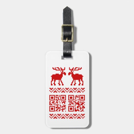 Ugly Christmas Sweater QR Code Glücklich Neues Jah Gepäckanhänger (Vorderseite vertikal)