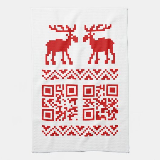 Ugly Christmas Sweater QR Code Glücklich Neues Jah Geschirrtuch (Vertikal)