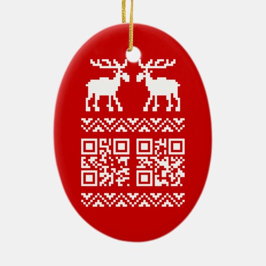 Ugly Christmas Sweater QR Code Glücklich Neues Jah Keramik Ornament (Hinten)