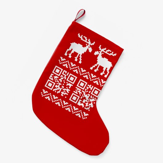 Ugly Christmas Sweater QR Code Glücklich Neues Jah Kleiner Weihnachtsstrumpf (Vorderansicht (hängend))