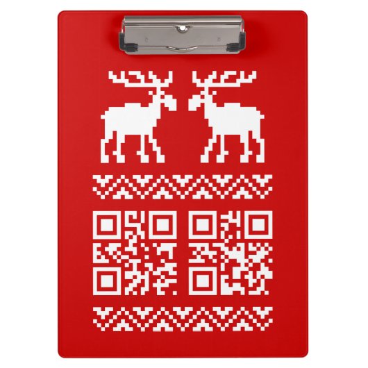 Ugly Christmas Sweater QR Code Glücklich Neues Jah Klemmbrett (Vorderseite)