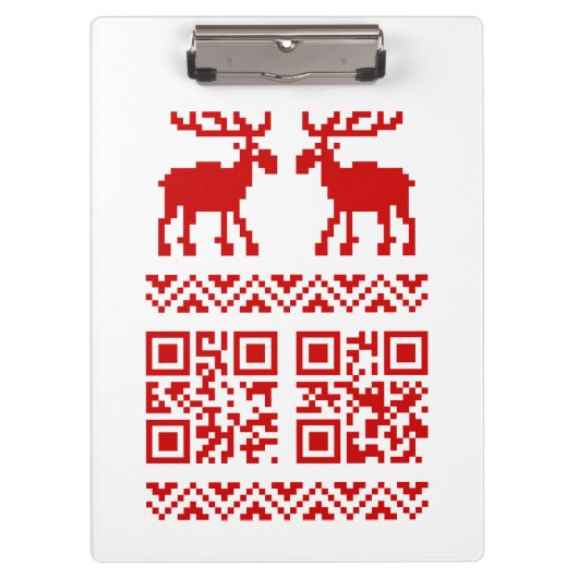 Ugly Christmas Sweater QR Code Glücklich Neues Jah Klemmbrett (Vorderseite)