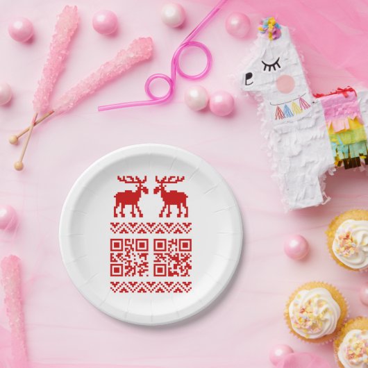 Ugly Christmas Sweater QR Code Glücklich Neues Jah Pappteller (Party)