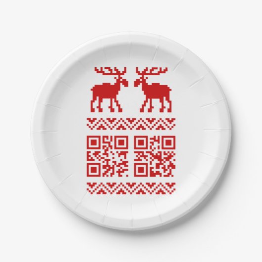 Ugly Christmas Sweater QR Code Glücklich Neues Jah Pappteller (Vorderseite)