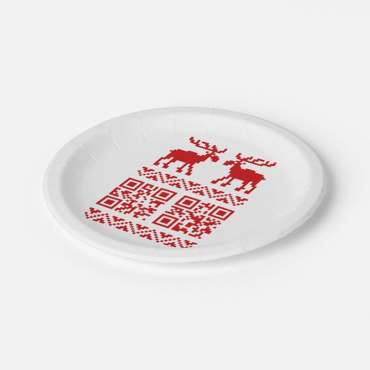 Ugly Christmas Sweater QR Code Glücklich Neues Jah Pappteller (Schrägansicht)