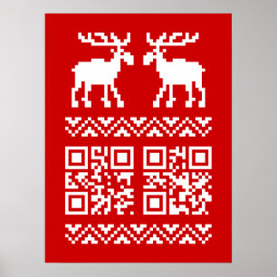 Ugly Christmas Sweater QR Code Glücklich Neues Jah Poster