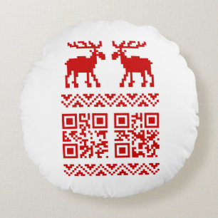 Ugly Christmas Sweater QR Code Glücklich Neues Jah Rundes Kissen