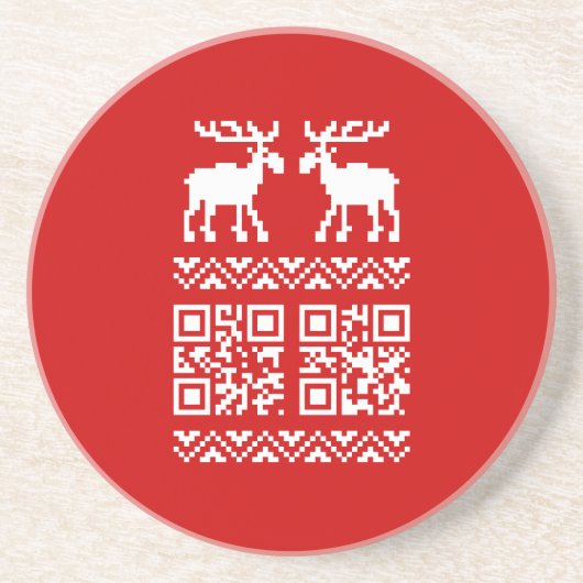 Ugly Christmas Sweater QR Code Glücklich Neues Jah Sandstein Untersetzer (Vorne)