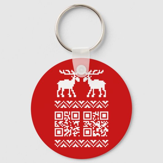 Ugly Christmas Sweater QR Code Glücklich Neues Jah Schlüsselanhänger (Vorderseite)
