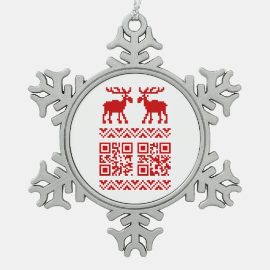 Ugly Christmas Sweater QR Code Glücklich Neues Jah Schneeflocken Zinn-Ornament (Vorderseite)