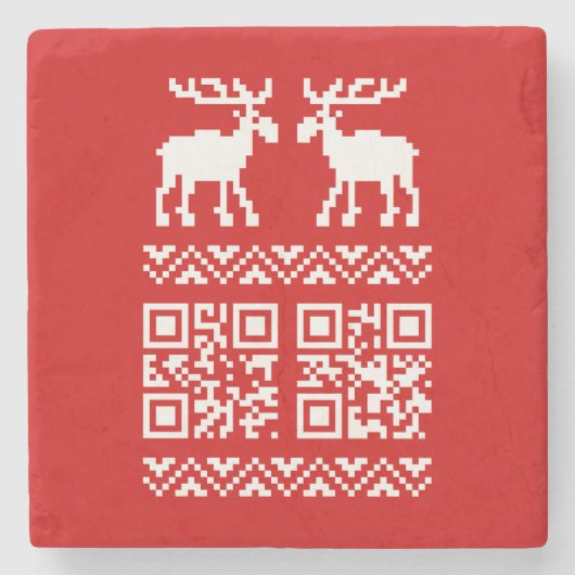 Ugly Christmas Sweater QR Code Glücklich Neues Jah Steinuntersetzer (Vorderseite)