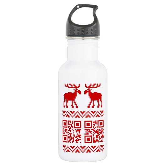 Ugly Christmas Sweater QR Code Glücklich Neues Jah Trinkflasche (Vorderseite)