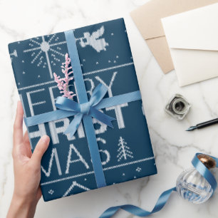 Ugly Christmas Sweater Religious Christlich Blue Geschenkpapier