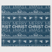 Ugly Christmas Sweater Religious Christlich Blue Geschenkpapier (Flach)