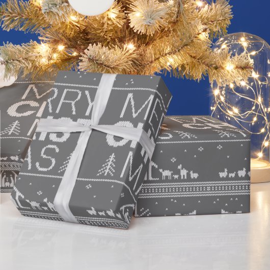Ugly Christmas Sweater Religious Christlich Gray Geschenkpapier (Feiertage)
