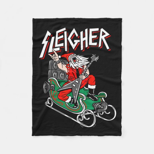 Ugly Christmas Sweater Sleigher Heavy Metal Santa Fleecedecke (Vorderseite)