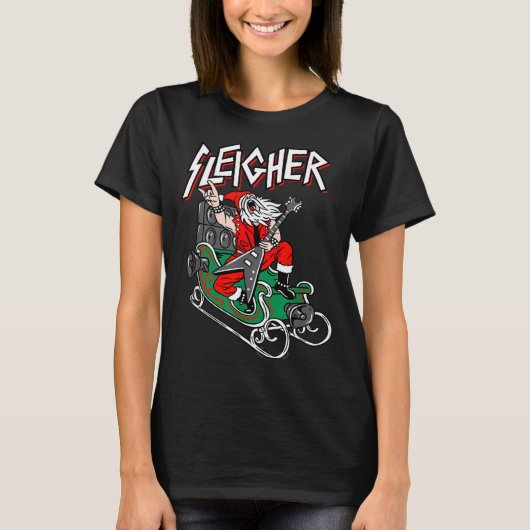 Ugly Christmas Sweater Sleigher Heavy Metal Santa  T-Shirt (Vorderseite)