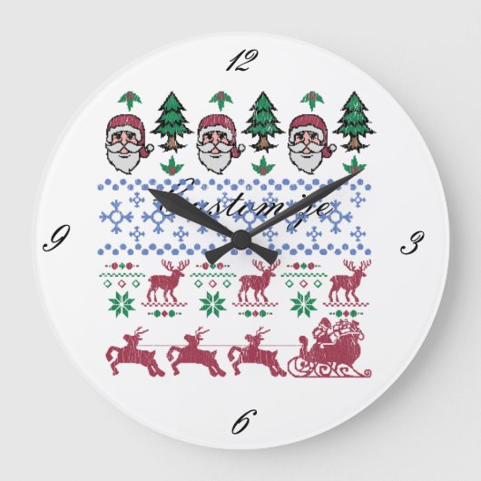 Ugly Christmas Sweater-Style Thunder_Cove Große Wanduhr (Vorderseite)