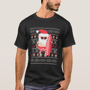 Ugly Christmas Sweater Themed Grafik Santa Surfin T-Shirt