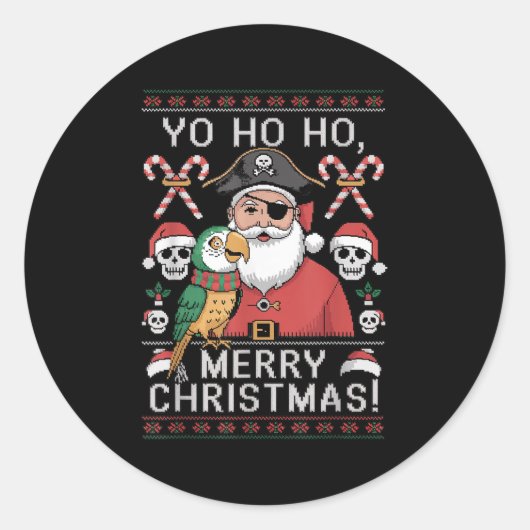 Ugly Christmas Sweater Yo Ho Ho Fun Merry Xmas San Runder Aufkleber (Vorderseite)