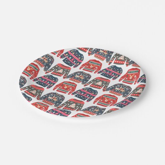 Ugly Christmas Sweaters Pattern Pappteller (Schrägansicht)