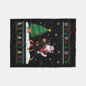 Ugly Christmas Tree Light Santa Riding Doberman Pi Fleecedecke (Vorderseite (Horizontal))