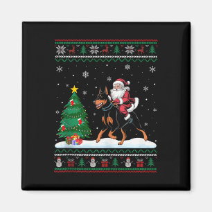 Ugly Christmas Tree Light Santa Riding Doberman Pi Magnet